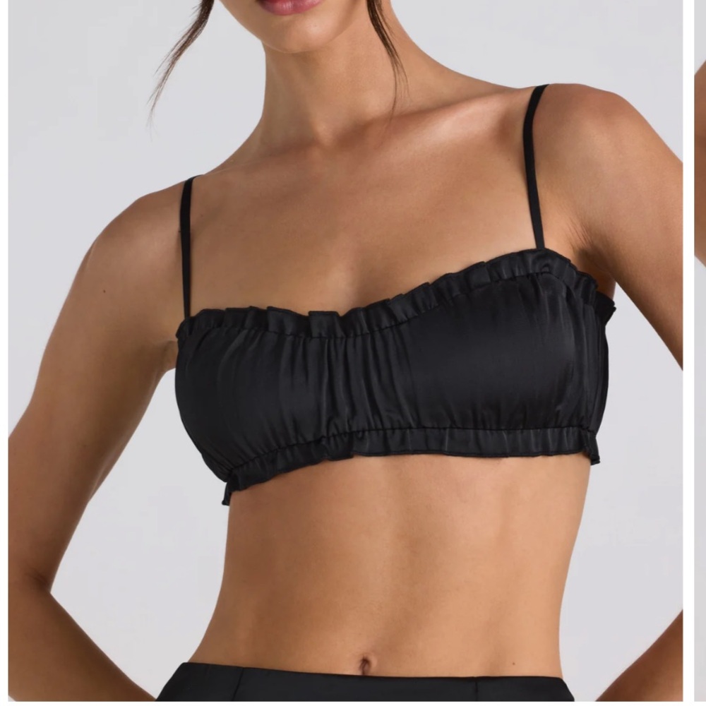OH POLLY ruffle trim, smocked crop top in black size 4